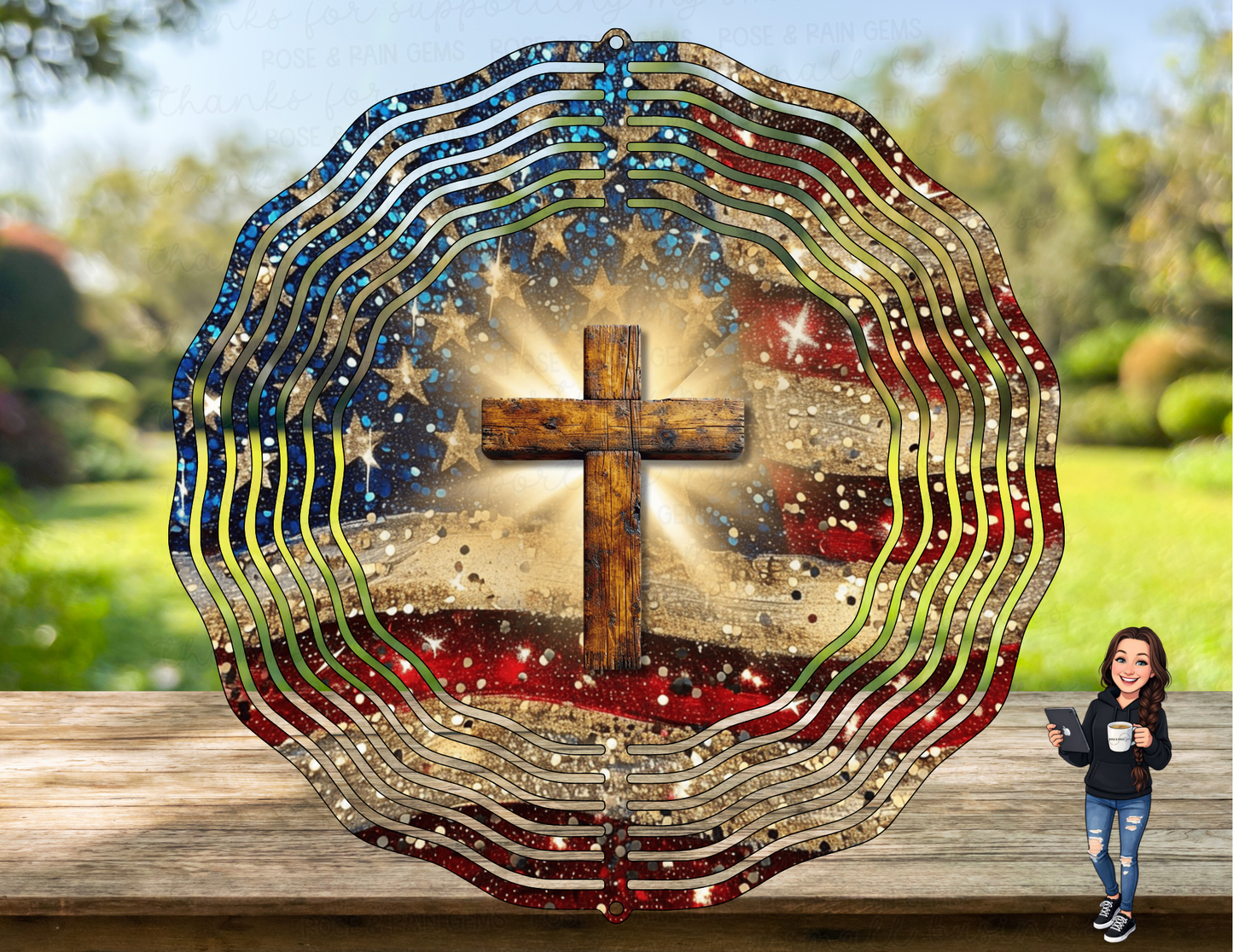 Cross/Flag Wind Spinner