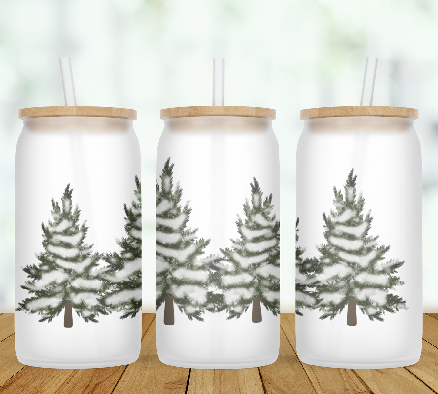 Winter Trees Glass Can