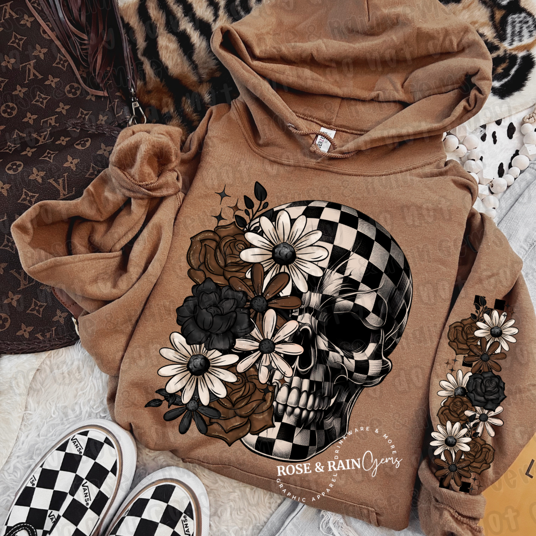 Checkerd floral skull hoodie