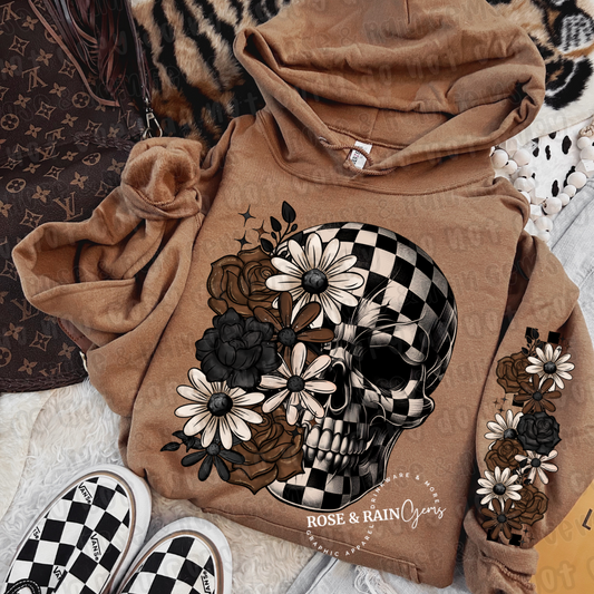 Checkerd floral skull hoodie