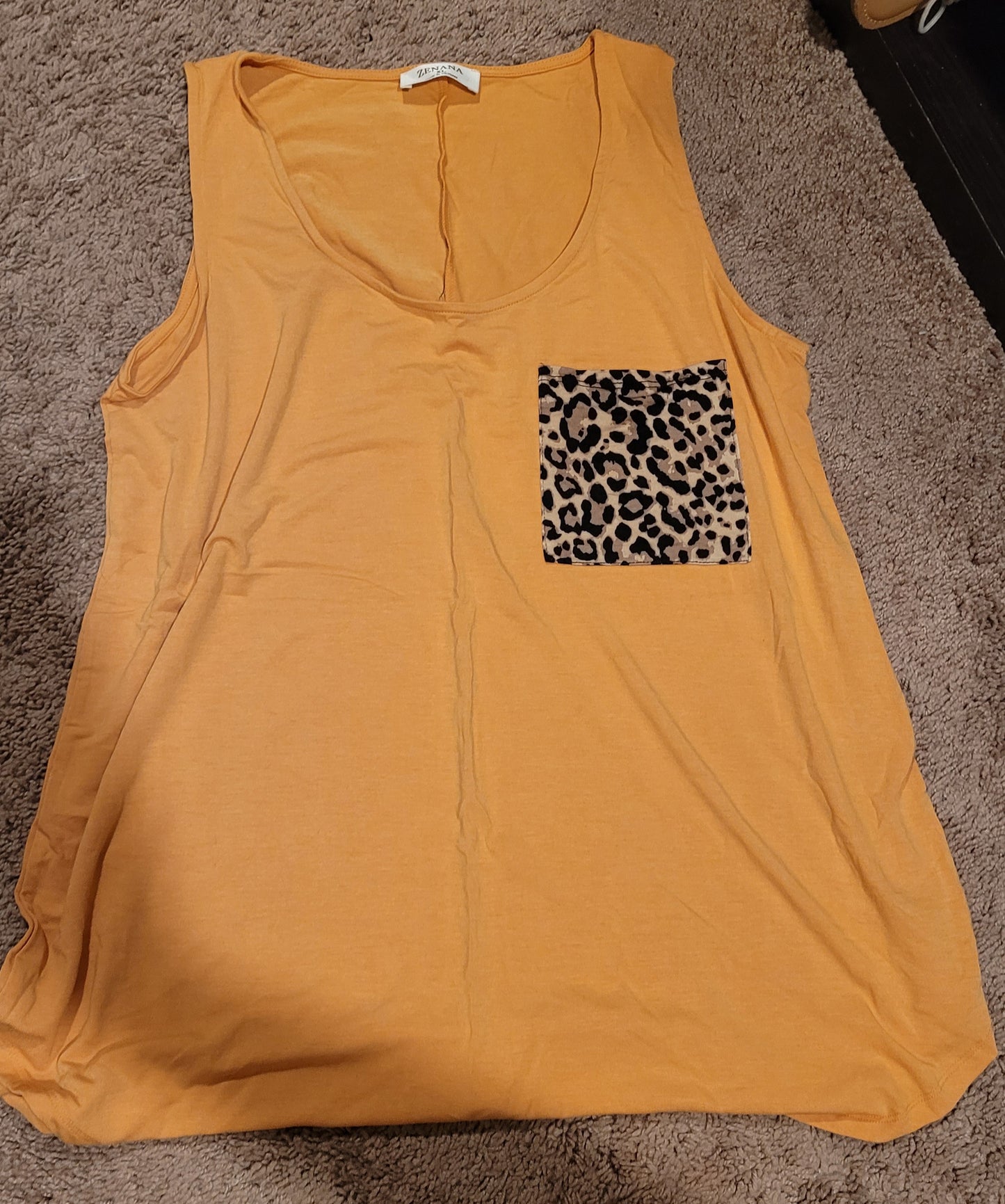 Mustard with leopard pocket tank top