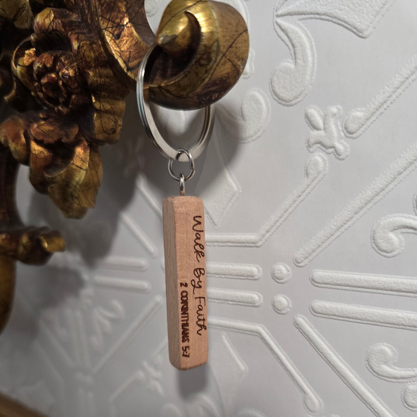 Walk By Faith wood engraved  keychain