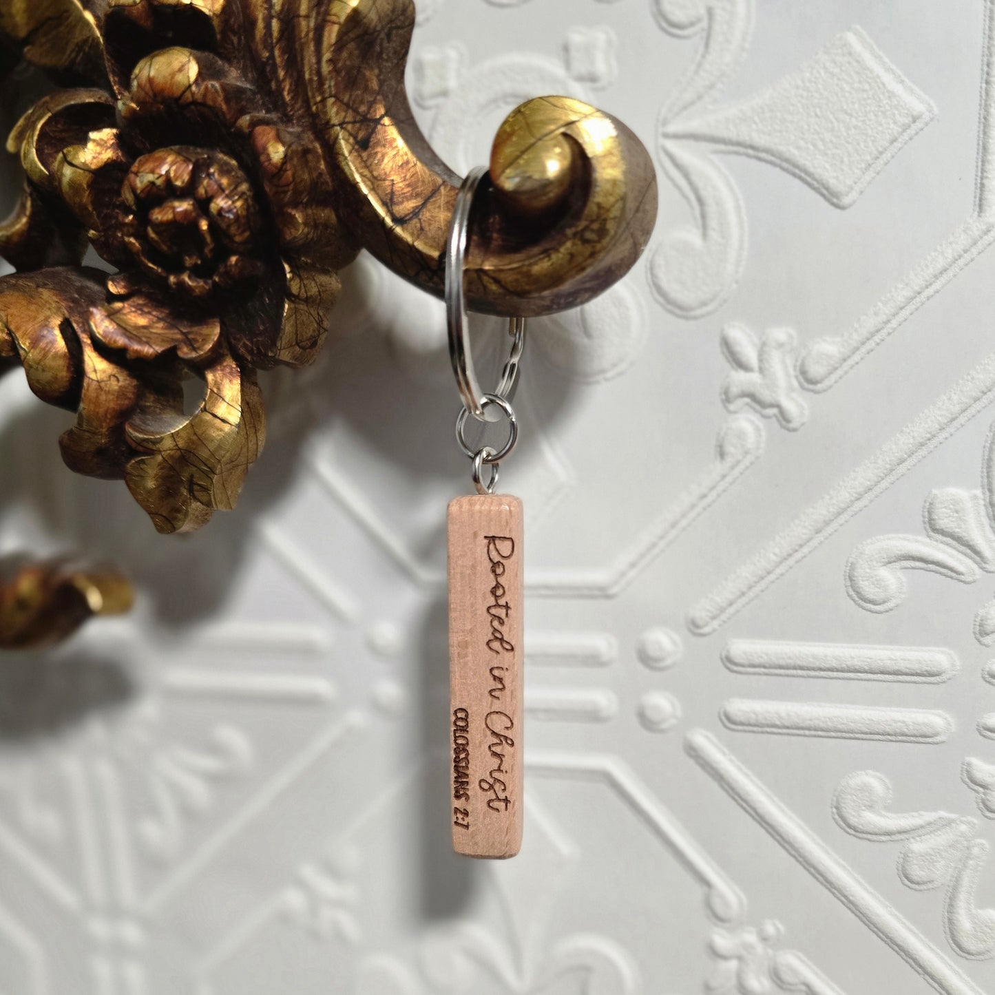 Rooted In Christ wood engraved  keychain