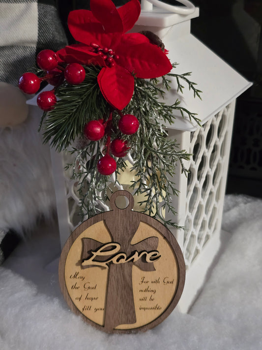 Layered Walnut & Birch Love Ornament