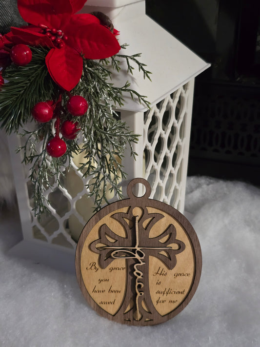 Layered Walnut & Birch Grace Ornament