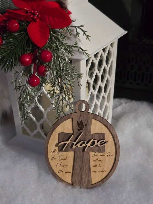 Layered Walnut & Birch Hope Ornament