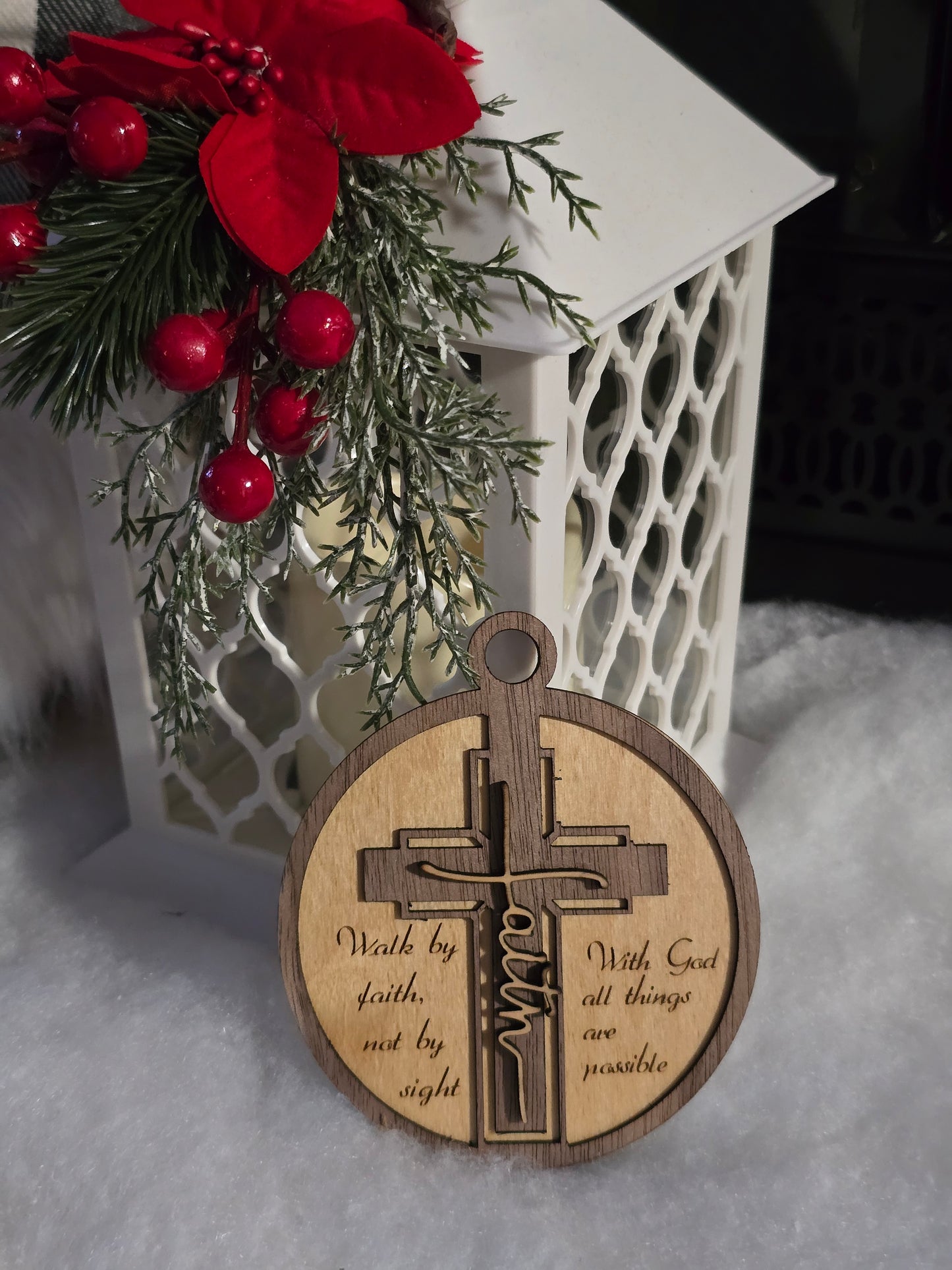 Layered Walnut & Birch Faith Ornament