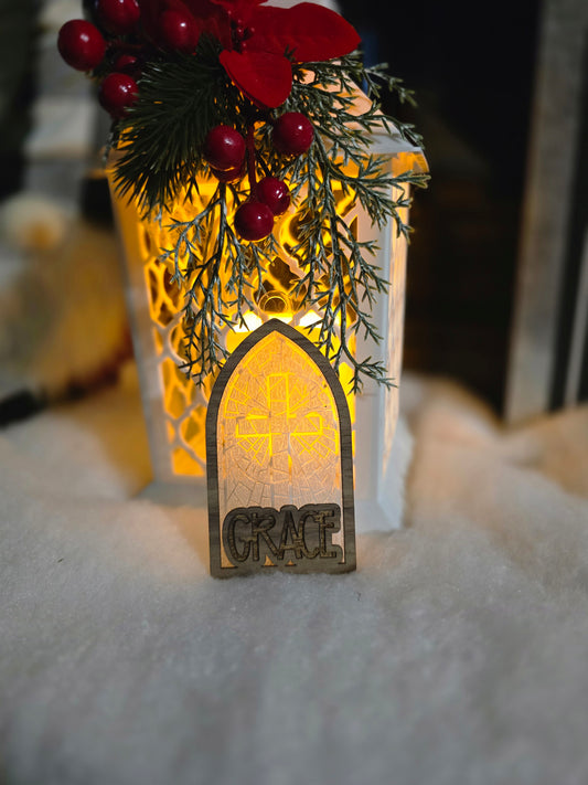 Stained glass cross chapel window ornament