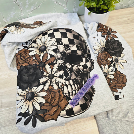 Checkerd floral skull Sweatshirt