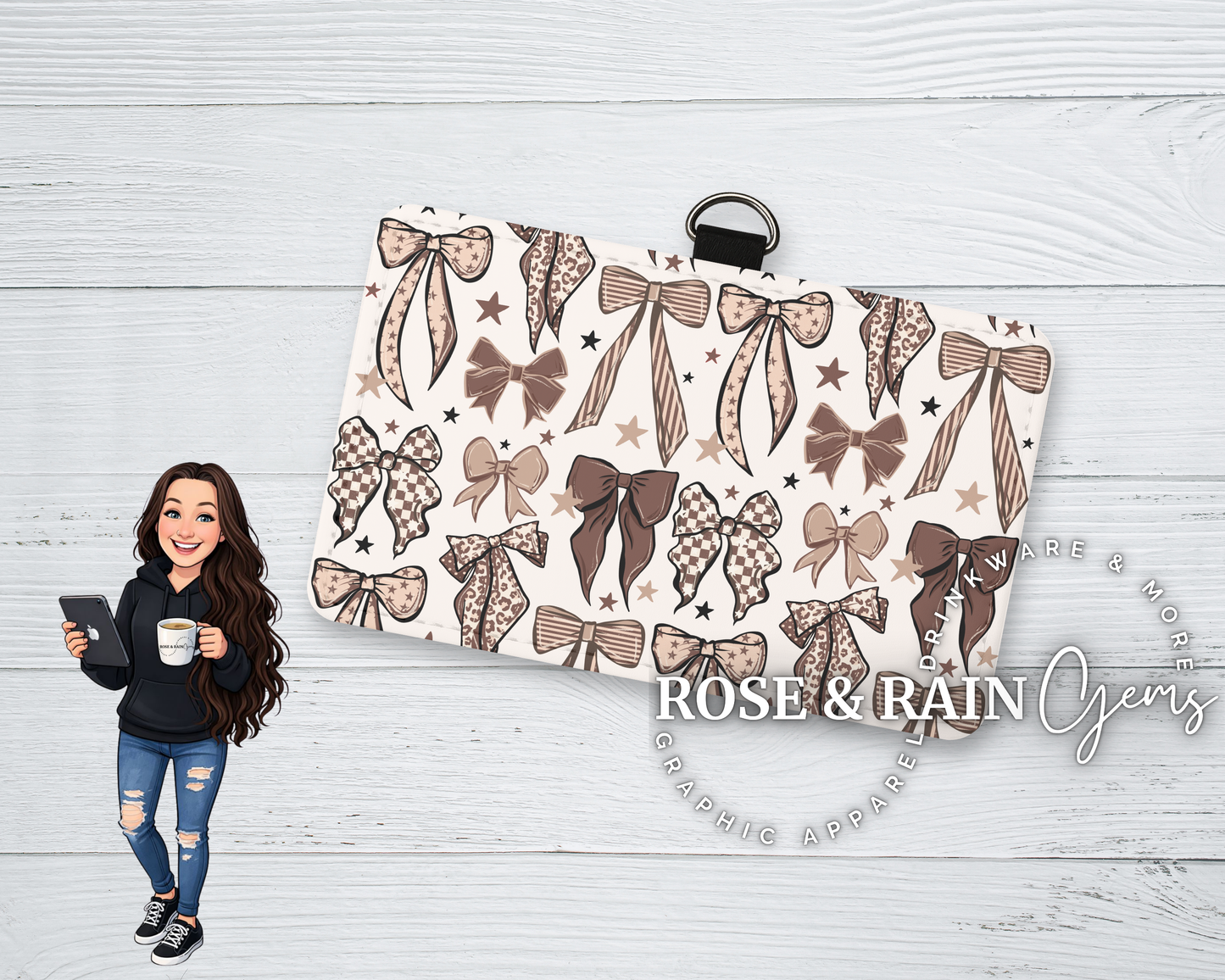 Neutral Retro Bows ID Badge Holder (horizontal)