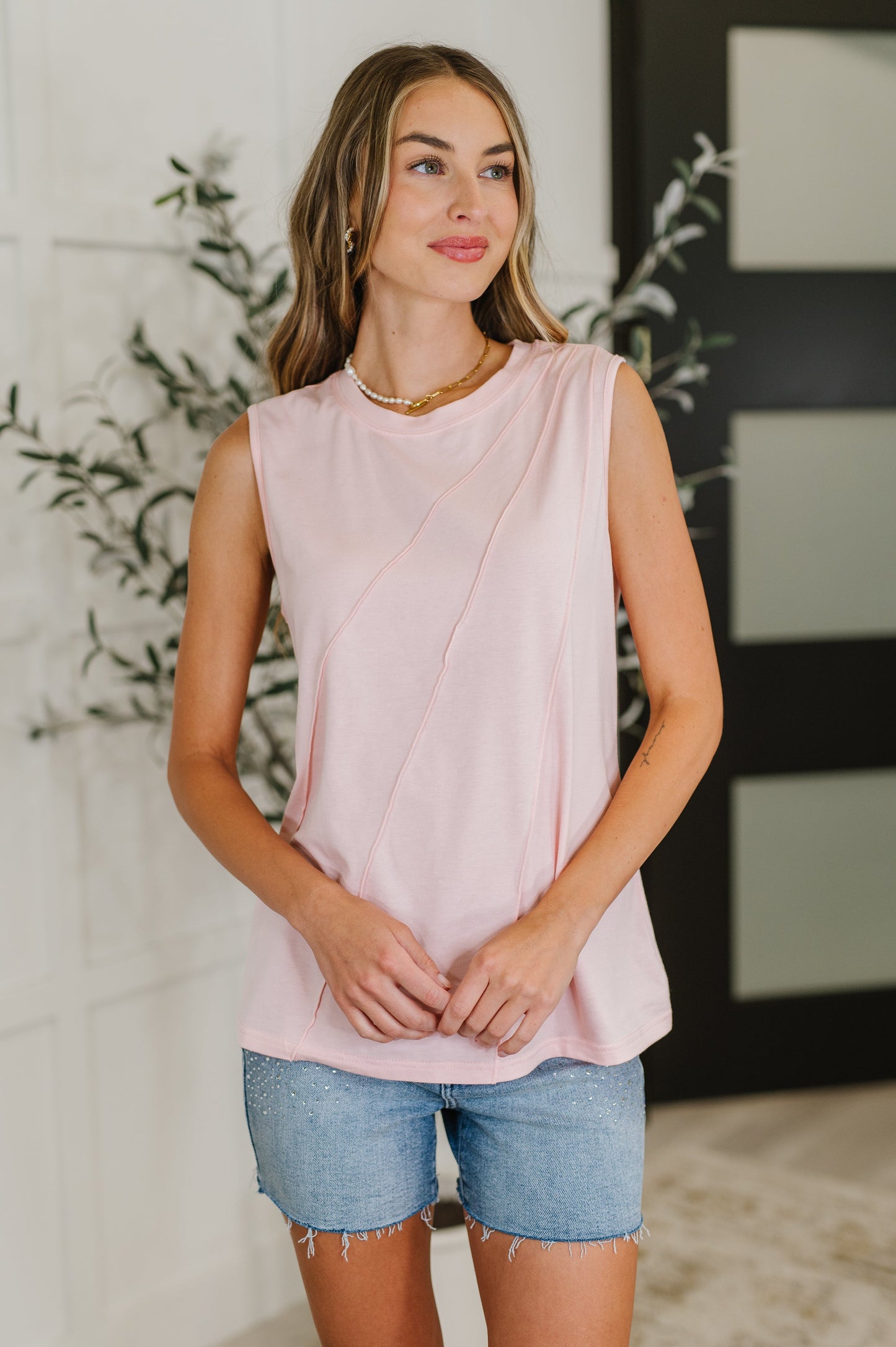 New Normal Pleat Detail Sleeveless Top in Pink